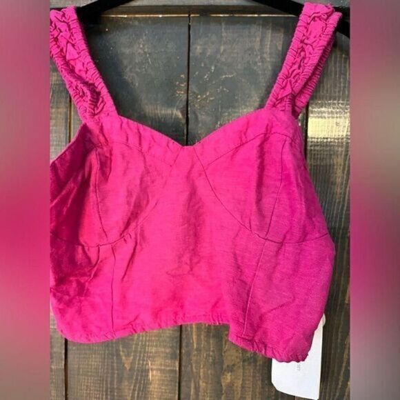 Pink Ruched Strap Crop Top Bustier Summer Festival Tank Sweetheart Neckline A3‎ - Picture 3 of 5